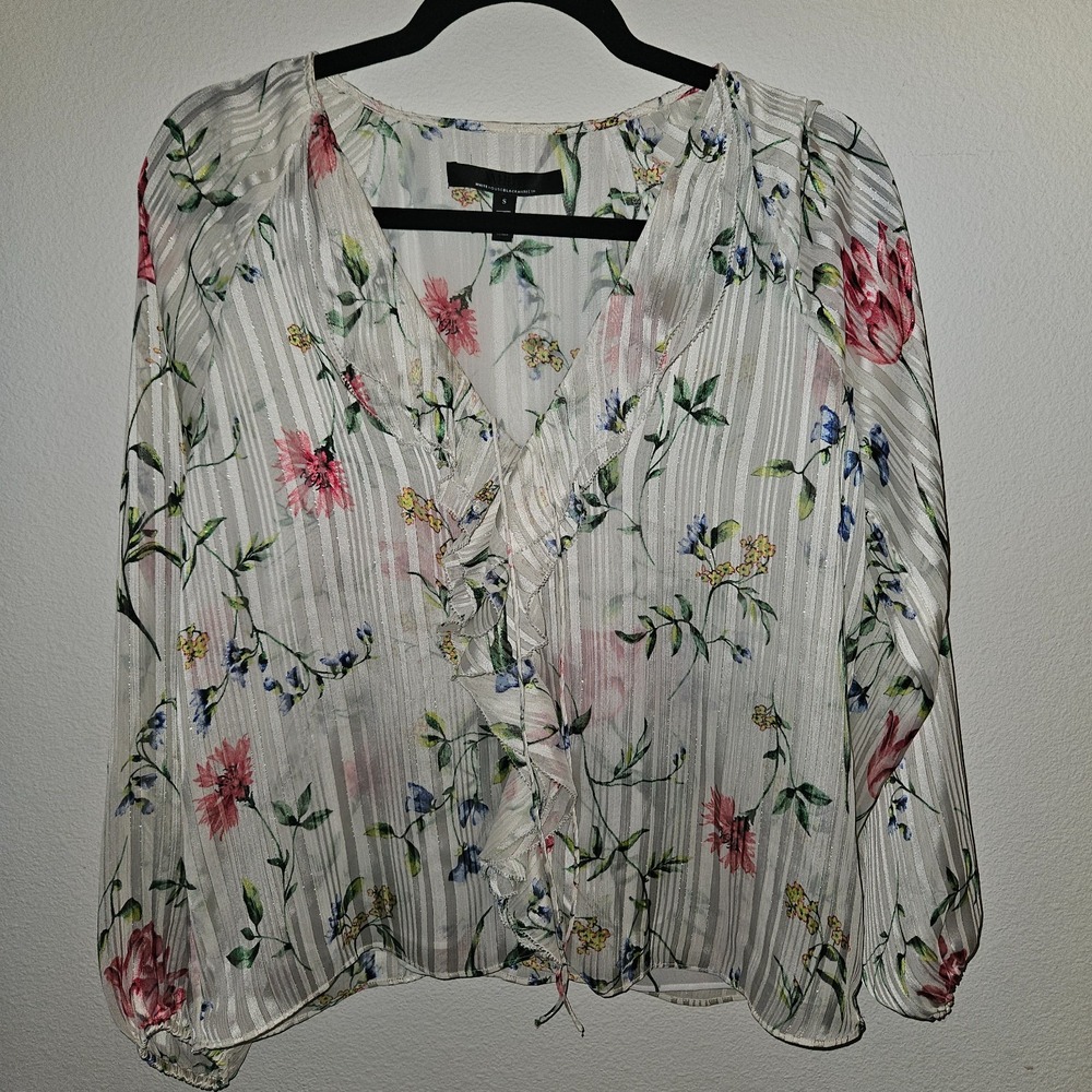 WHITE HOUSE BLACK MARKET  Ruffle Front Blouse Women's‎ Size Small Floral Multi